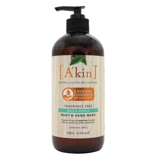 Akin 500Ml Body & Hand Fragrance Free Wash Mild & Gentle