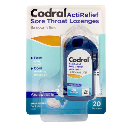 Codral Pk20 Acti-Relief Sore Throat Lozenges Sugar Free Cool Mint