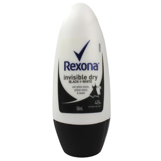 Rexona 50Ml Deodorant Roll On Invisible Dry Black + White