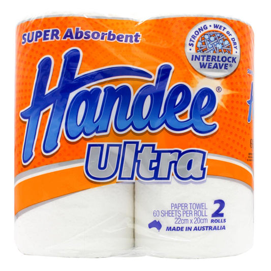 Handee Pk2 Ultra Paper Towel White 60 Sheets Per Roll 22.5Cm X 20.5Cm