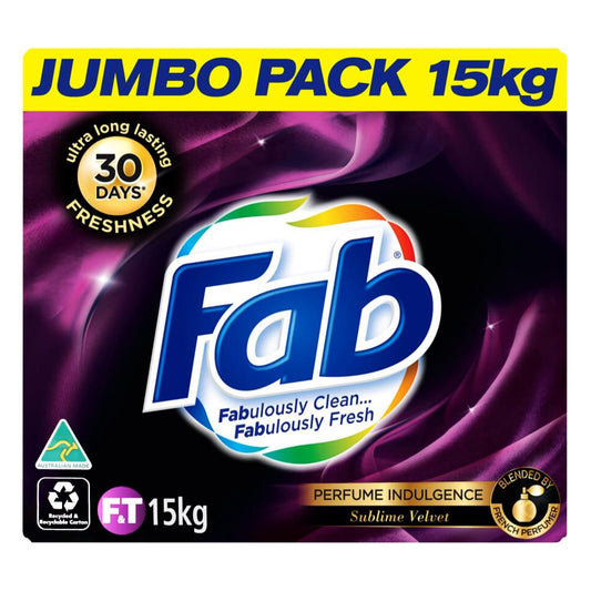Fab 15Kg Laundry Powder Front & Top Loader Perfume Indulgence Sublime Velvet Jumbo Pack