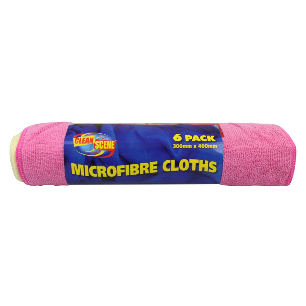 Clean Scene Pk6 Microfibre Cloths 300Mm X 400Mm Assorted Colours