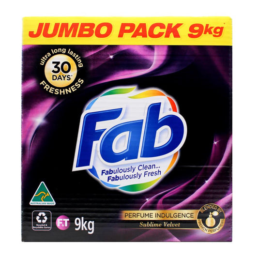 Fab 9Kg Laundry Powder Perfume Indulgence Sublime Velvet Front & Top Loader Jumbo Pack