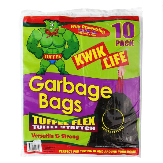 Kwik Life Pk10 Garbage Bags Drawstring Tidy 56L (70Cm X 72Cm)