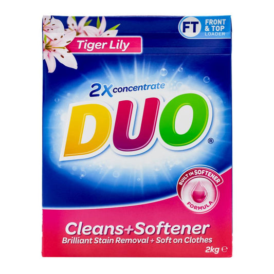 Duo 2Kg Laundry Powder Front & Top Loader Cleans & Softener Exotic Tiger Lily