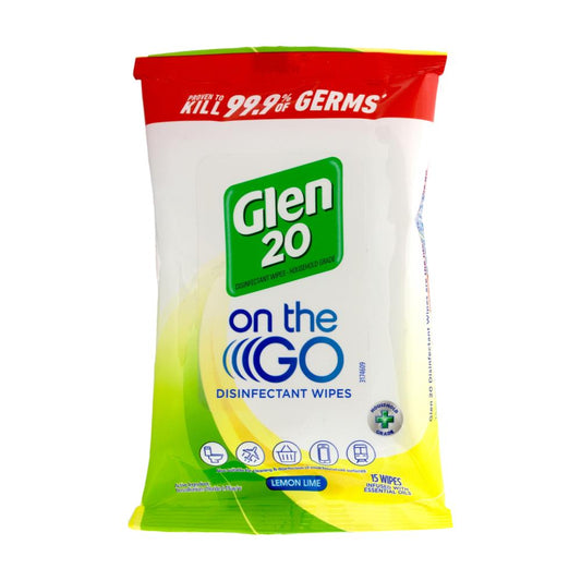 Glen 20 Pk15 On The Go Disinfectant Wipes Lemon Lime