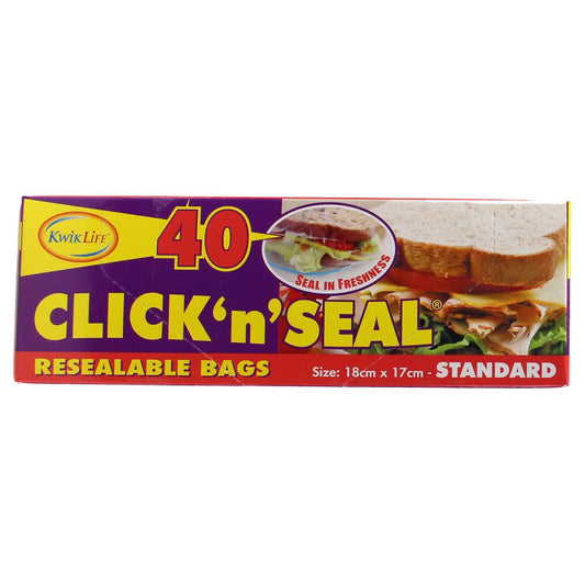 Kwik Life Pk40 Click N Seal Resealable Bags Standard 18Cm X 17Cm