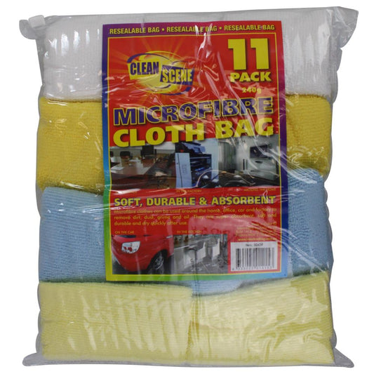 Clean Scene Pk11 240G Microfibre Cloth Bag Assorted Colours