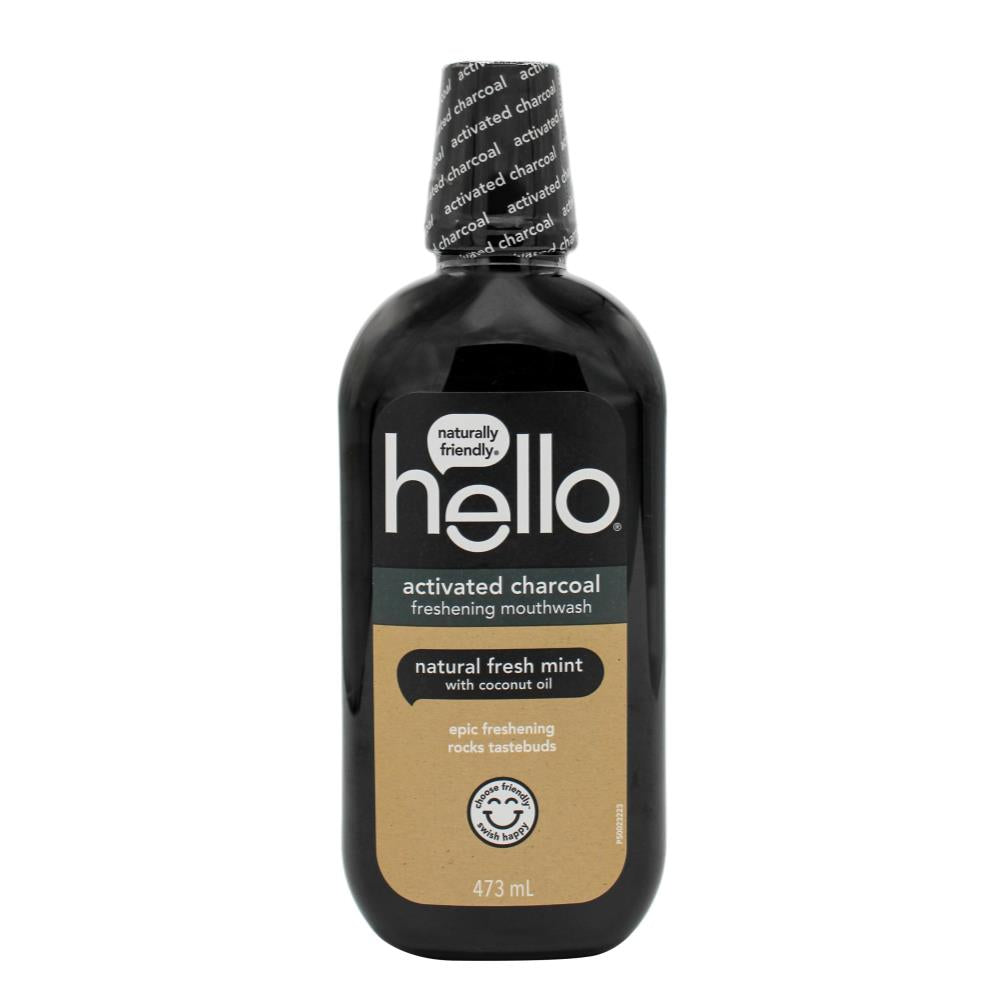 Hello 473Ml Activated Charcoal Mouthwash Natural Fresh Mint With Coconut Oil