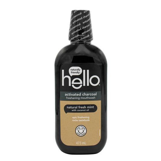 Hello 473Ml Activated Charcoal Mouthwash Natural Fresh Mint With Coconut Oil