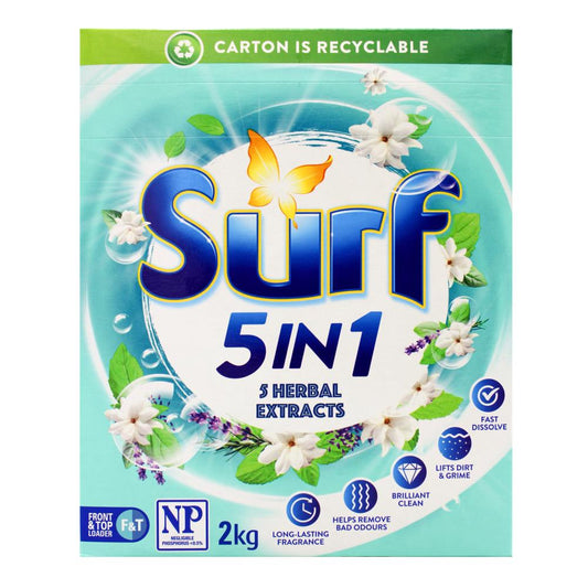 Surf 2Kg Laundry Powder 5 In 1 5 Herbal Extracts Front & Top Loader