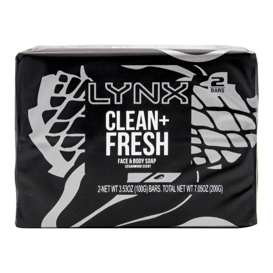 Lynx Pk2 100G Face & Body Soap Clean + Fresh (Cedarwood Scent)