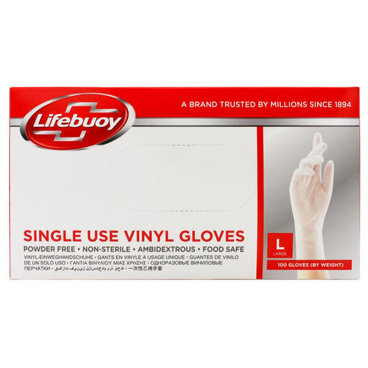 Lifebuoy Pk100 Single Use Vinyl Gloves Powder Free Large