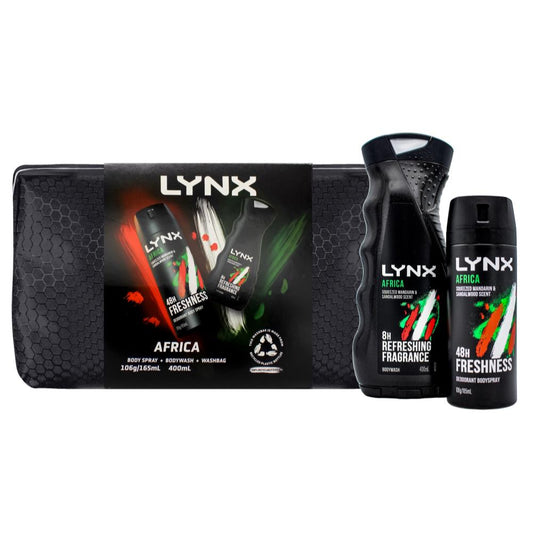 Lynx Gift Set Africa 106G Body Spray + 400Ml Bodywash + Washbag