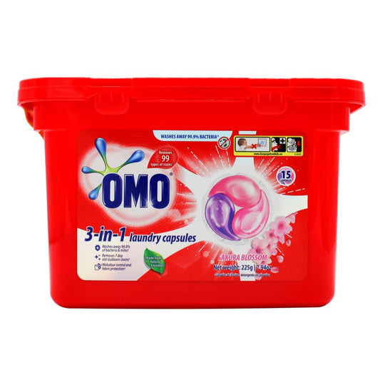 Omo Pk15 3-In-1 Laundry Capsules Sakura Blossom Front & Top Loader