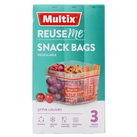 Multix Pk3 Reuseme Snack Bags Resealable 16.5Cm X 8.5Cm
