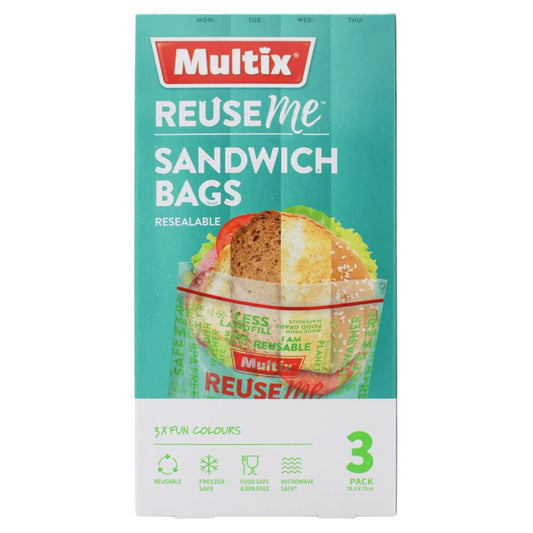 Multix Pk3 Reuseme Sandwich Bags Resealable 18.5Cm X 17Cm