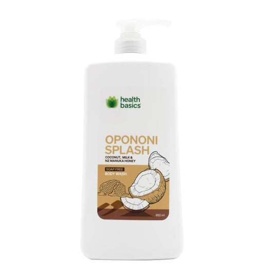 Health Basics 950Ml Opononi Splash Soap Free Body Wash Coconut, Milk & Nz Manuka Honey