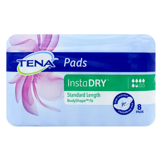 Tena Pk8 Pads Insta Dry Standard Length Body Shape Fit