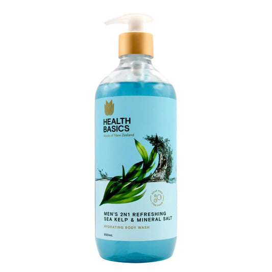Health Basics 650Ml Body Wash Mens 2In1 Refreshing Sea Kelp & Mineral Salt