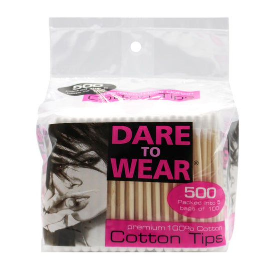 Dare To Wear Pk5 X 100 Cotton Tips Premium 100% Cotton Tips With Wooden Stem
