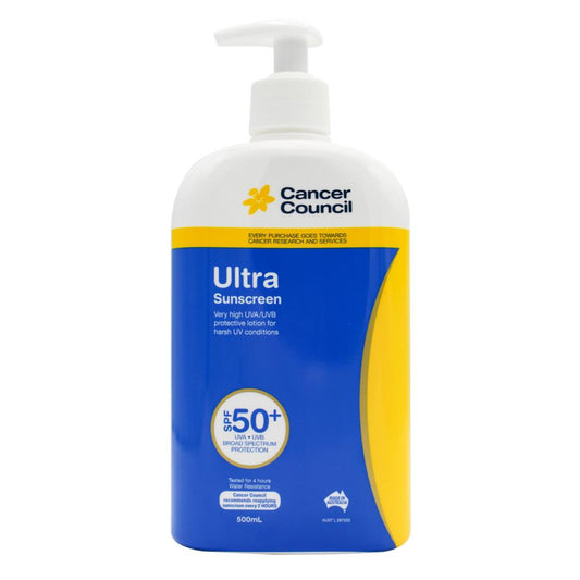 Cancer Council 500Ml Sunscreen Ultra Pump Spf50+ 4Hrs Water Resistant