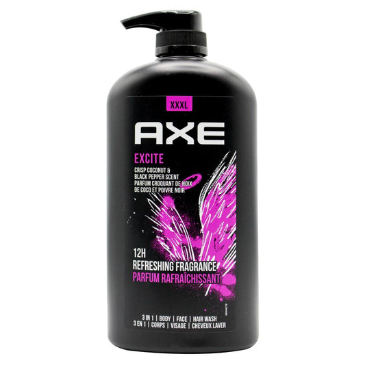 Axe 1L 3 In 1 Body Face Hair Wash Excite Crisp Coconut & Black Pepper Scent